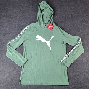 Puma Men's Long Sleeve Micro Tape Hoodie Tee Shirt Sz Medium Green White Cotton